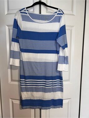Lilly Pulitzer Blue and White Striped Long Sleeve Dress